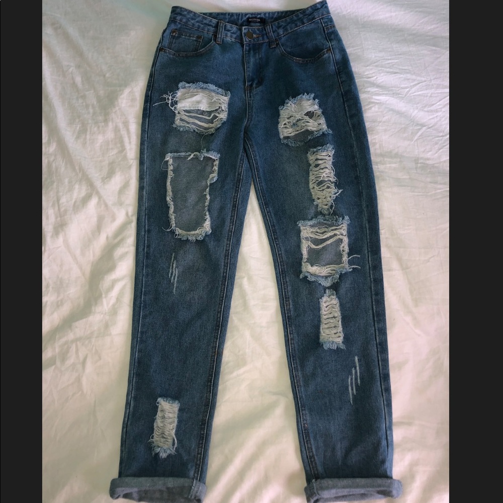 Nasty Gal Distressed  High-Waisted Mom Jeans